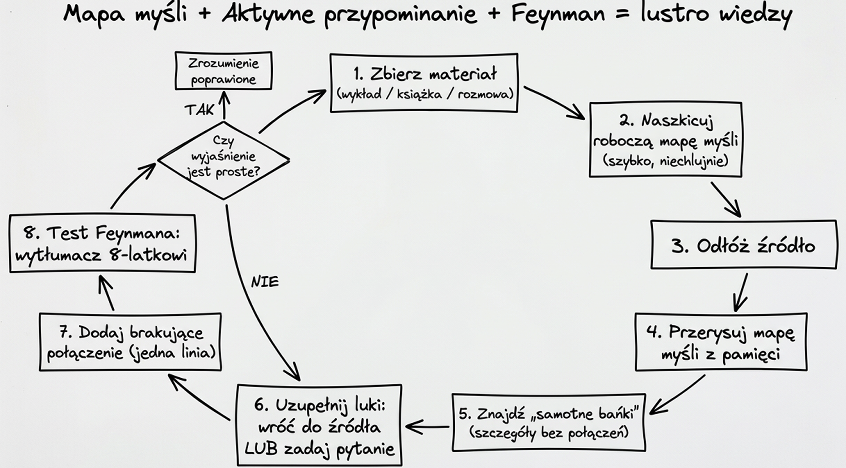 Protokół „Mapa myśli + Active recall + Feynman”
